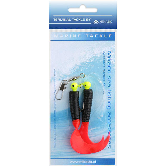 Морская оснастка Mikado на треску PILK TWIST JIGHEAD RIG 5.5см, 3 г. (2 шт.) крючки №1 красно-чёрный